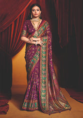 Wine Tussar Silk Paisley Print Saree-4482